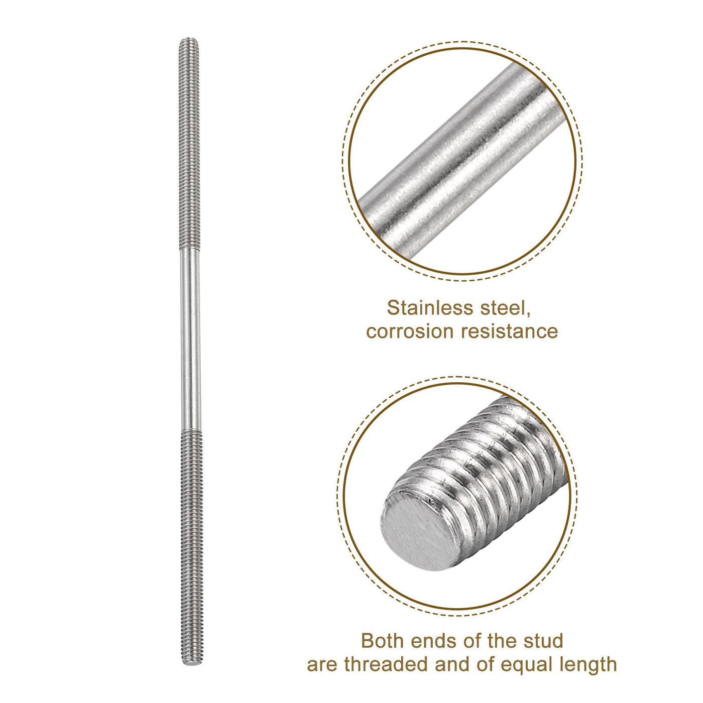 uxcell Uxcell 25Pcs M6x170mm 304 Stainless Steel Double End Threaded Stud Screw