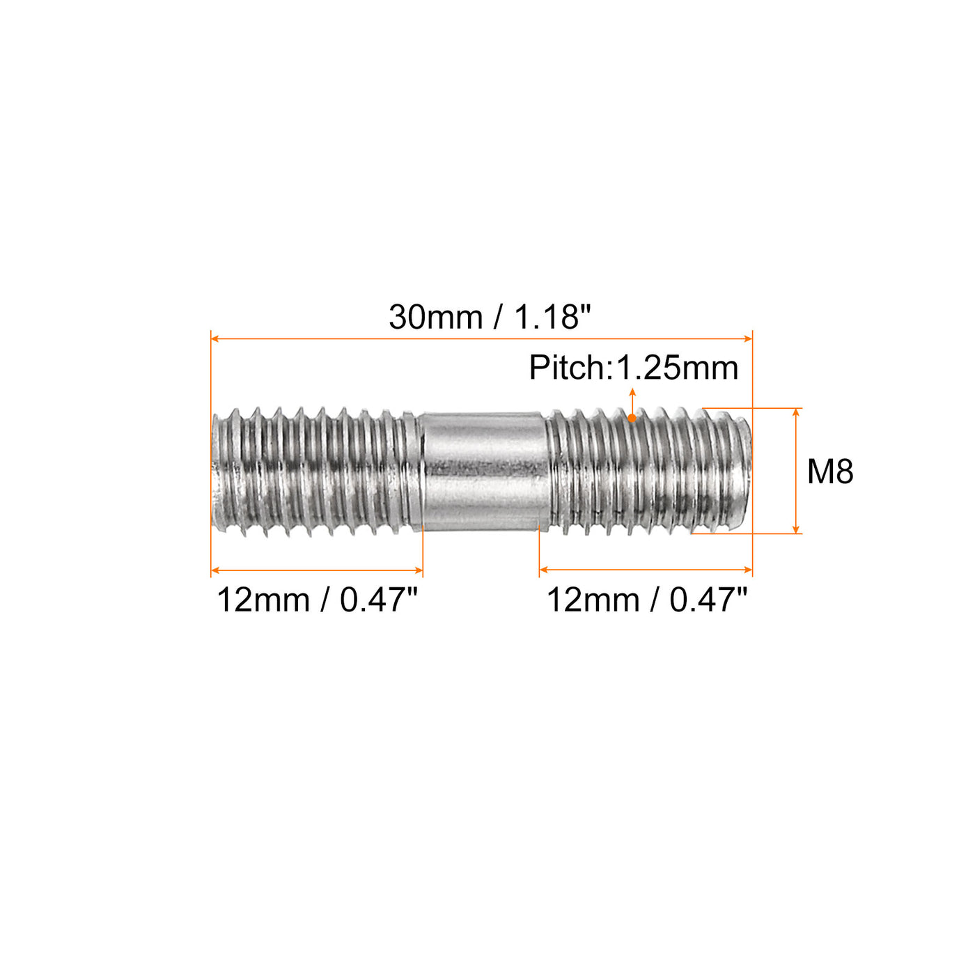 uxcell Uxcell 10Pcs M8x30mm 304 Stainless Steel Double End Threaded Stud Screw