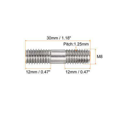 Harfington Uxcell 10Pcs M8x30mm 304 Stainless Steel Double End Threaded Stud Screw