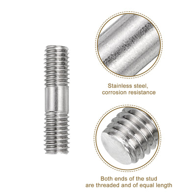 Harfington Uxcell 10Pcs M8x30mm 304 Stainless Steel Double End Threaded Stud Screw