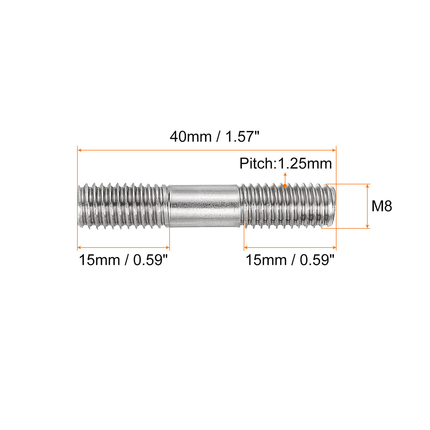 uxcell Uxcell 15Pcs M8x40mm 304 Stainless Steel Double End Threaded Stud Screw