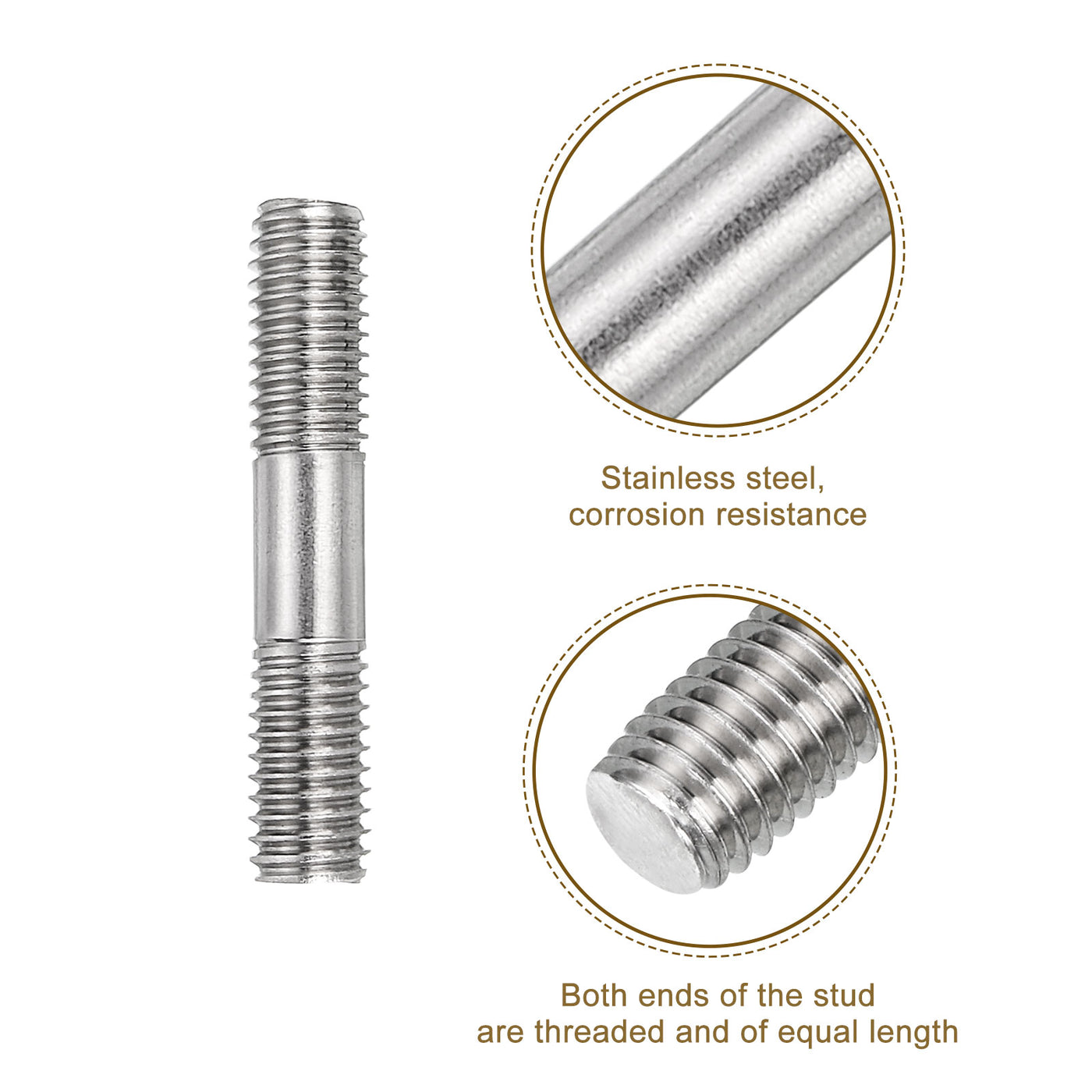 uxcell Uxcell 15Pcs M8x40mm 304 Stainless Steel Double End Threaded Stud Screw