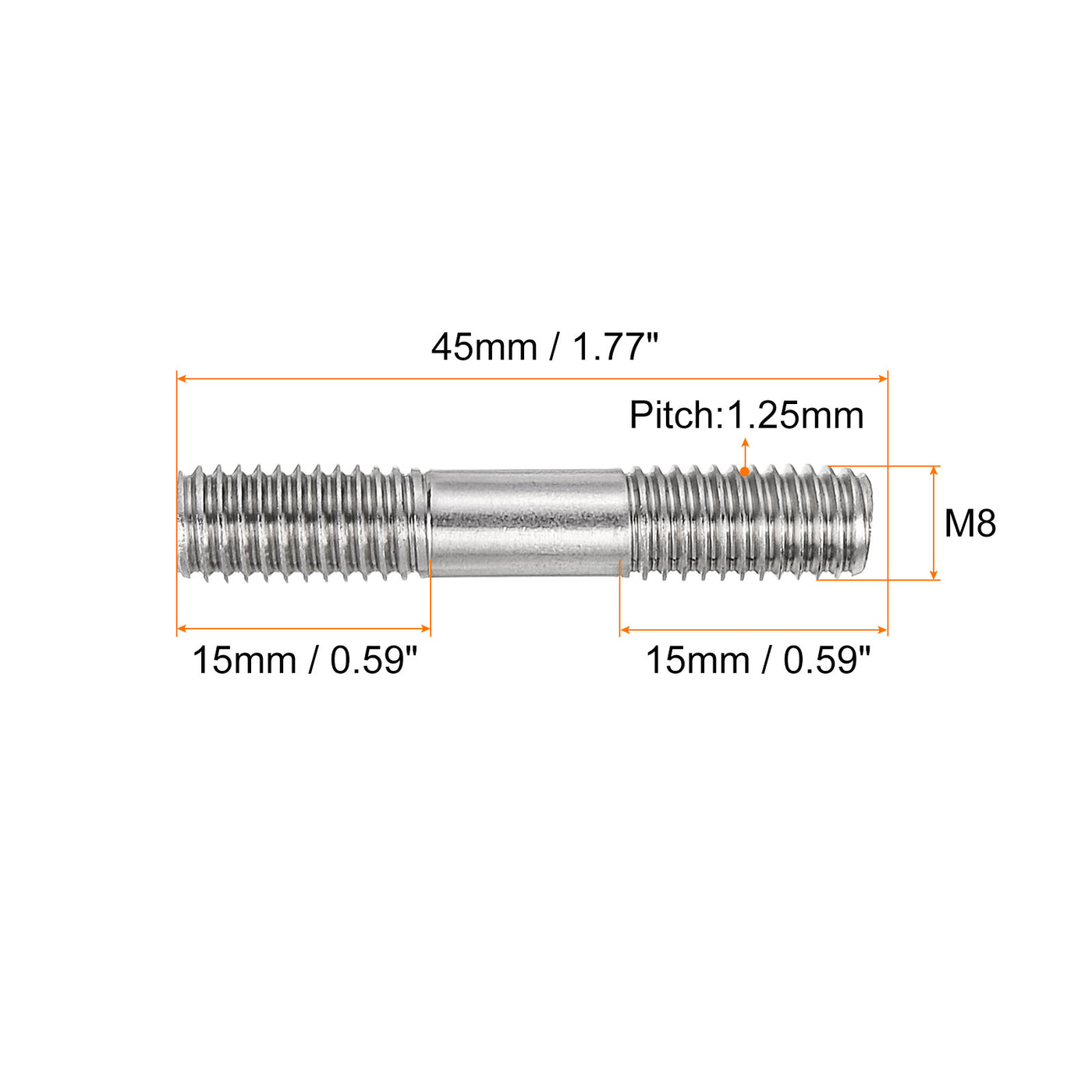 uxcell Uxcell 5Pcs M8x45mm 304 Stainless Steel Double End Threaded Stud Screw