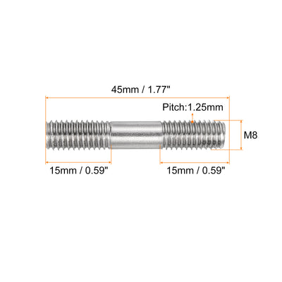 Harfington Uxcell 5Pcs M8x45mm 304 Stainless Steel Double End Threaded Stud Screw