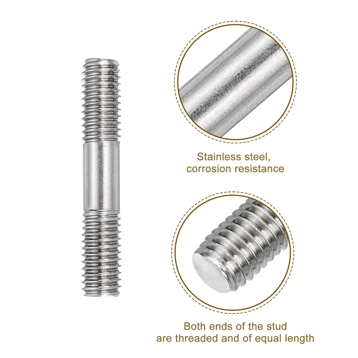 uxcell Uxcell 5Pcs M8x45mm 304 Stainless Steel Double End Threaded Stud Screw