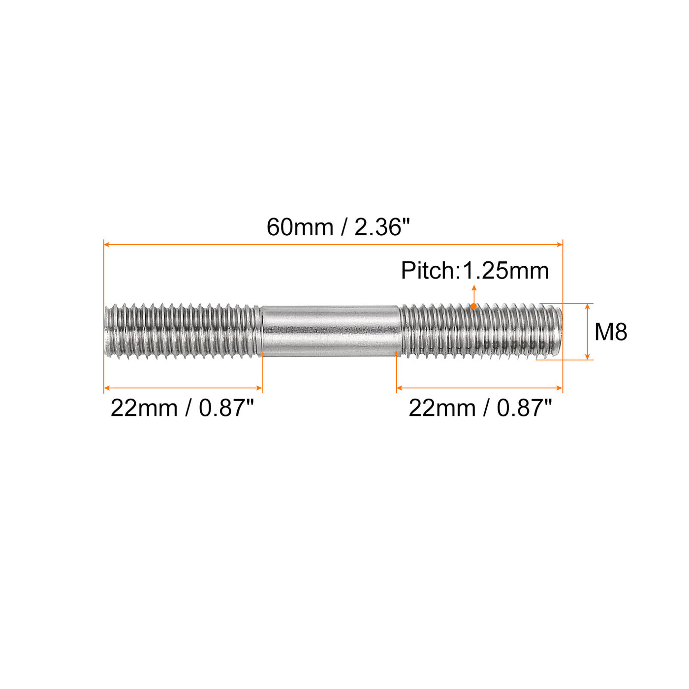 uxcell Uxcell 15Pcs M8x60mm 304 Stainless Steel Double End Threaded Stud Screw