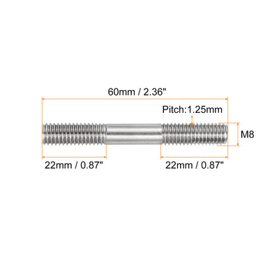 Harfington Uxcell 15Pcs M8x60mm 304 Stainless Steel Double End Threaded Stud Screw