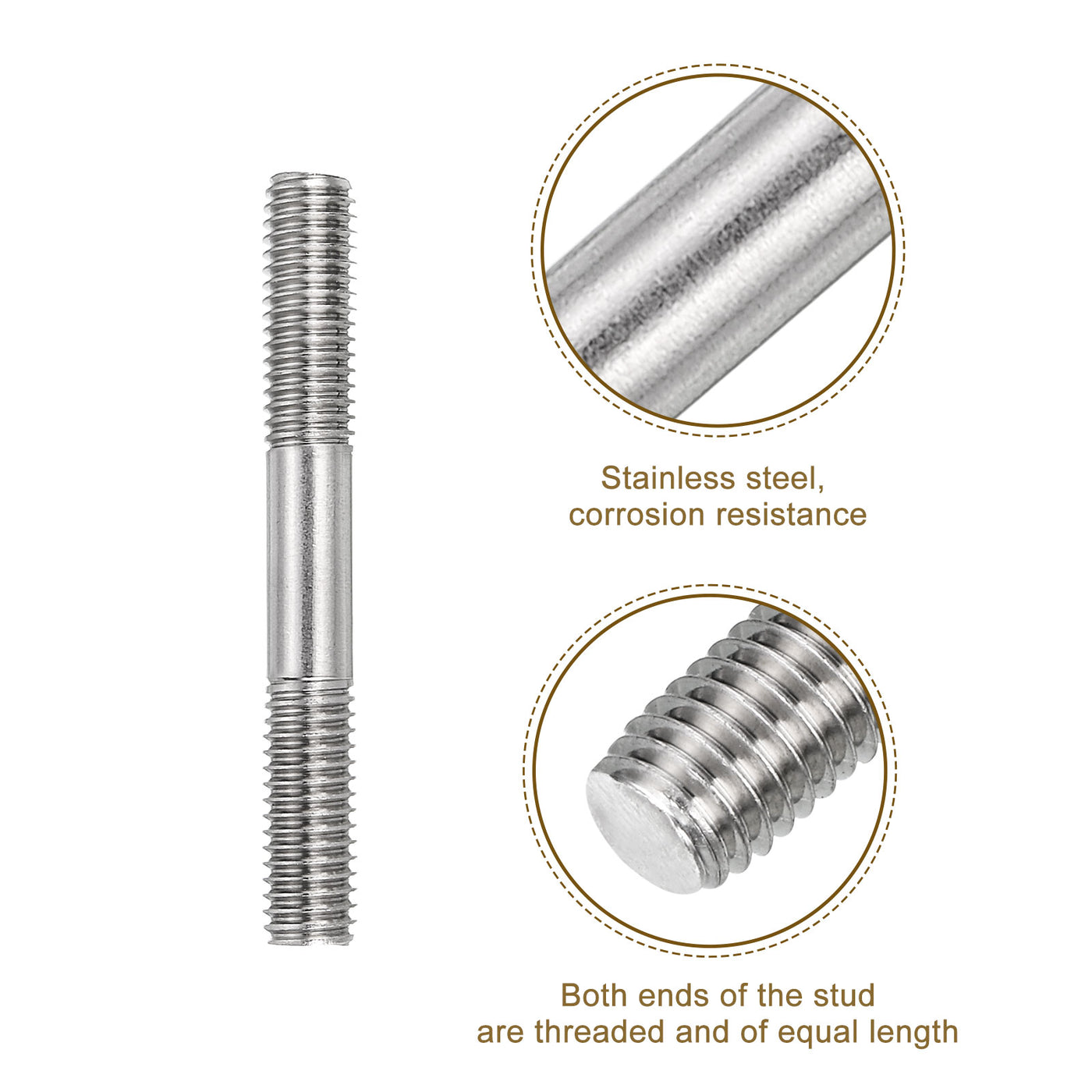 uxcell Uxcell 15Pcs M8x60mm 304 Stainless Steel Double End Threaded Stud Screw