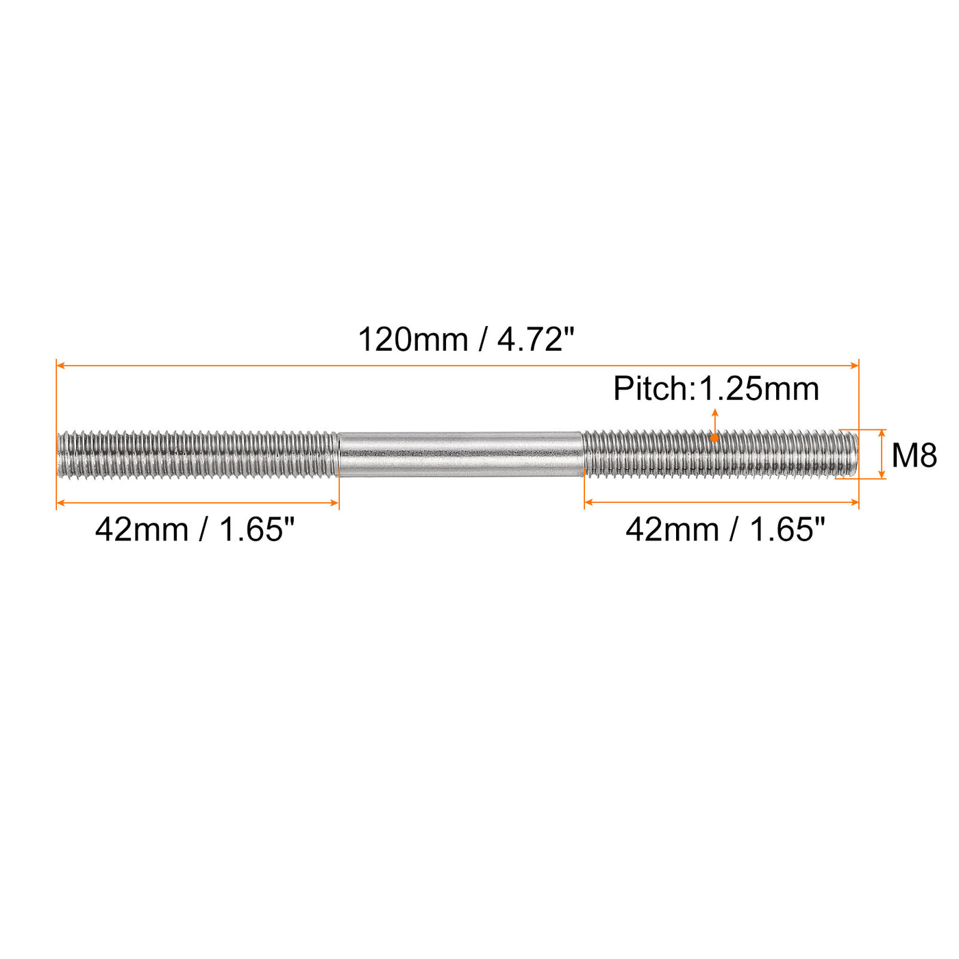 uxcell Uxcell 10Pcs M8x120mm 304 Stainless Steel Double End Threaded Stud Screw