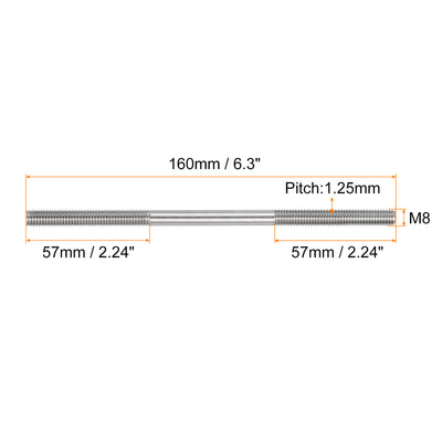 Harfington Uxcell 15 Stück M8x160mm 304 Edelstahl Doppelt-Gewindebolzen Schraube für Hauswartung