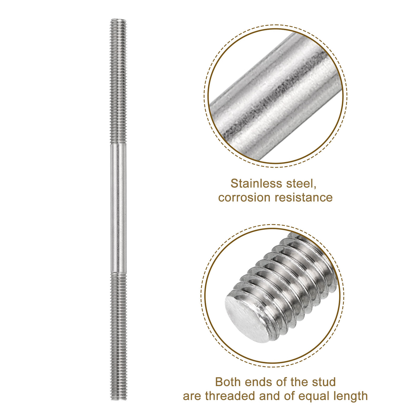 uxcell Uxcell 15 Stück M8x160mm 304 Edelstahl Doppelt-Gewindebolzen Schraube für Hauswartung