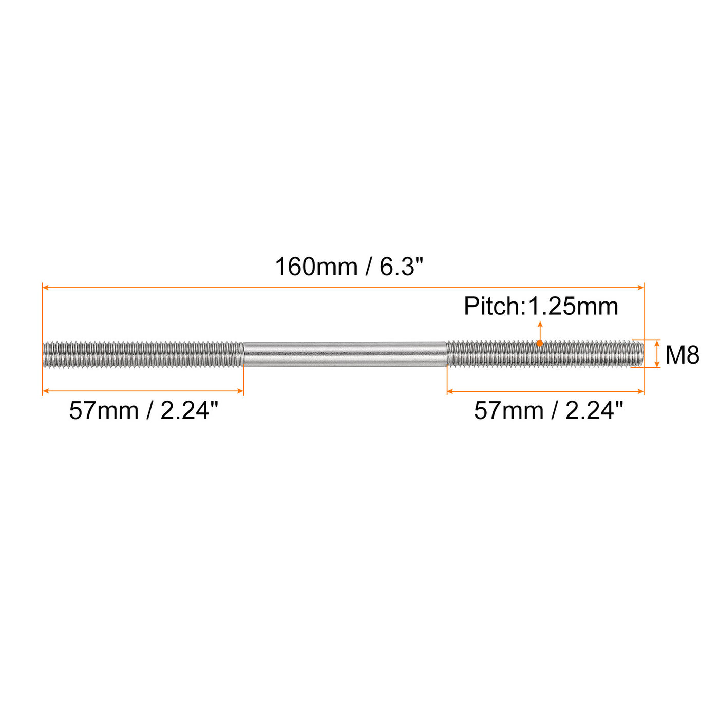 uxcell Uxcell 20Pcs M8x160mm 304 Stainless Steel Double End Threaded Stud Screw