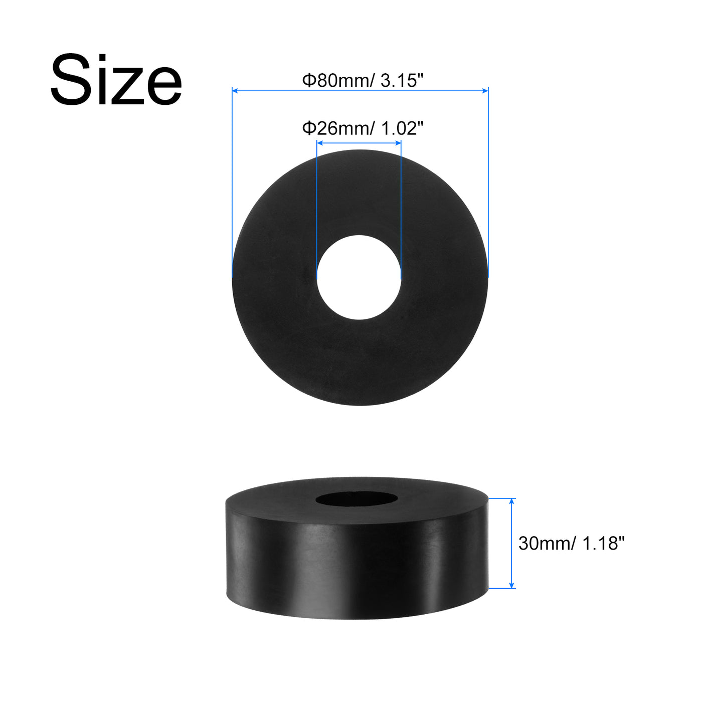 uxcell Uxcell 4pcs Rubber Spacers 80mm OD x 26mm ID x 30mm Height Round Anti Vibration Spacer