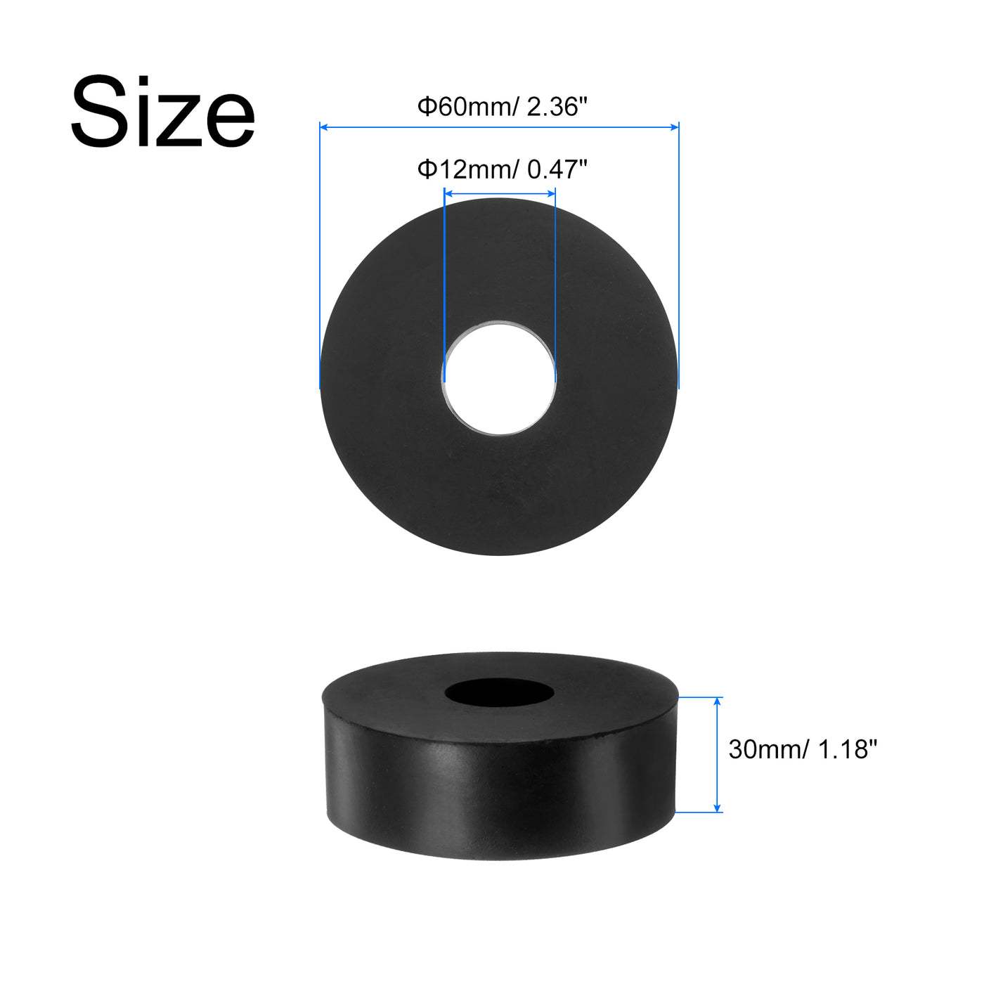 uxcell Uxcell 4pcs Rubber Spacers 60mm OD x 12mm ID x 30mm Height Round Anti Vibration Spacer