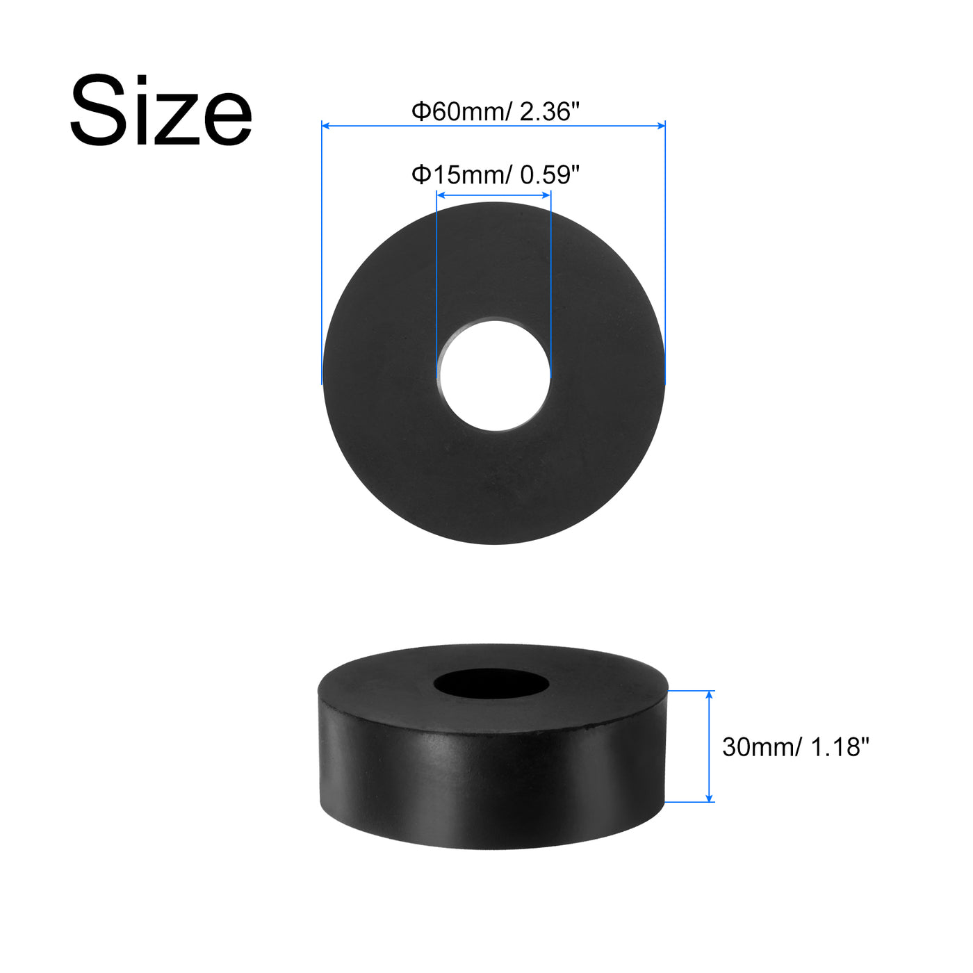 uxcell Uxcell 4pcs Rubber Spacers 60mm OD x 15mm ID x 30mm Height Round Anti Vibration Spacer