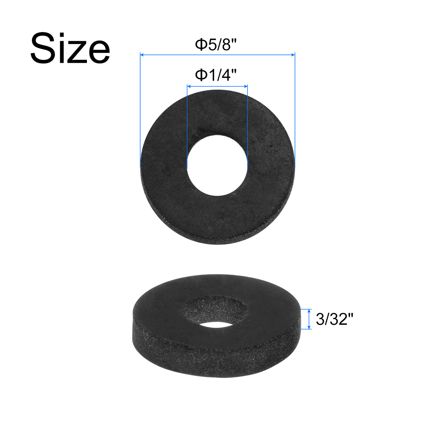 uxcell Uxcell 100pcs Rubber Spacers 5/8" OD, 1/4" ID, 3/32" Height Round Anti Vibration Spacer