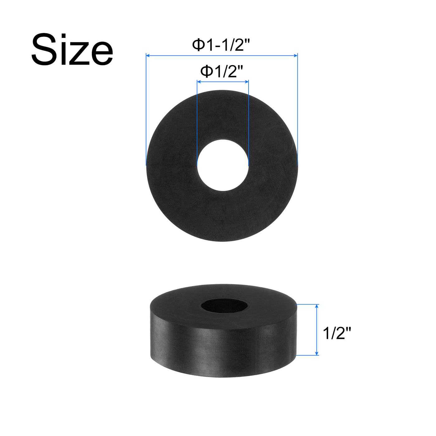 uxcell Uxcell 8pcs Rubber Spacers 1-1/2" OD, 1/2" ID, 1/2" Height Round Anti Vibration Spacer