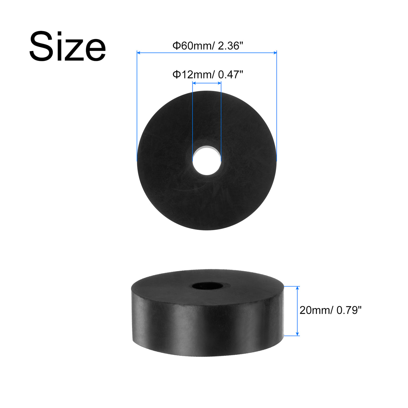 uxcell Uxcell 4pcs Rubber Spacers 60mm OD x 12mm ID x 20mm Height Round Anti Vibration Spacer