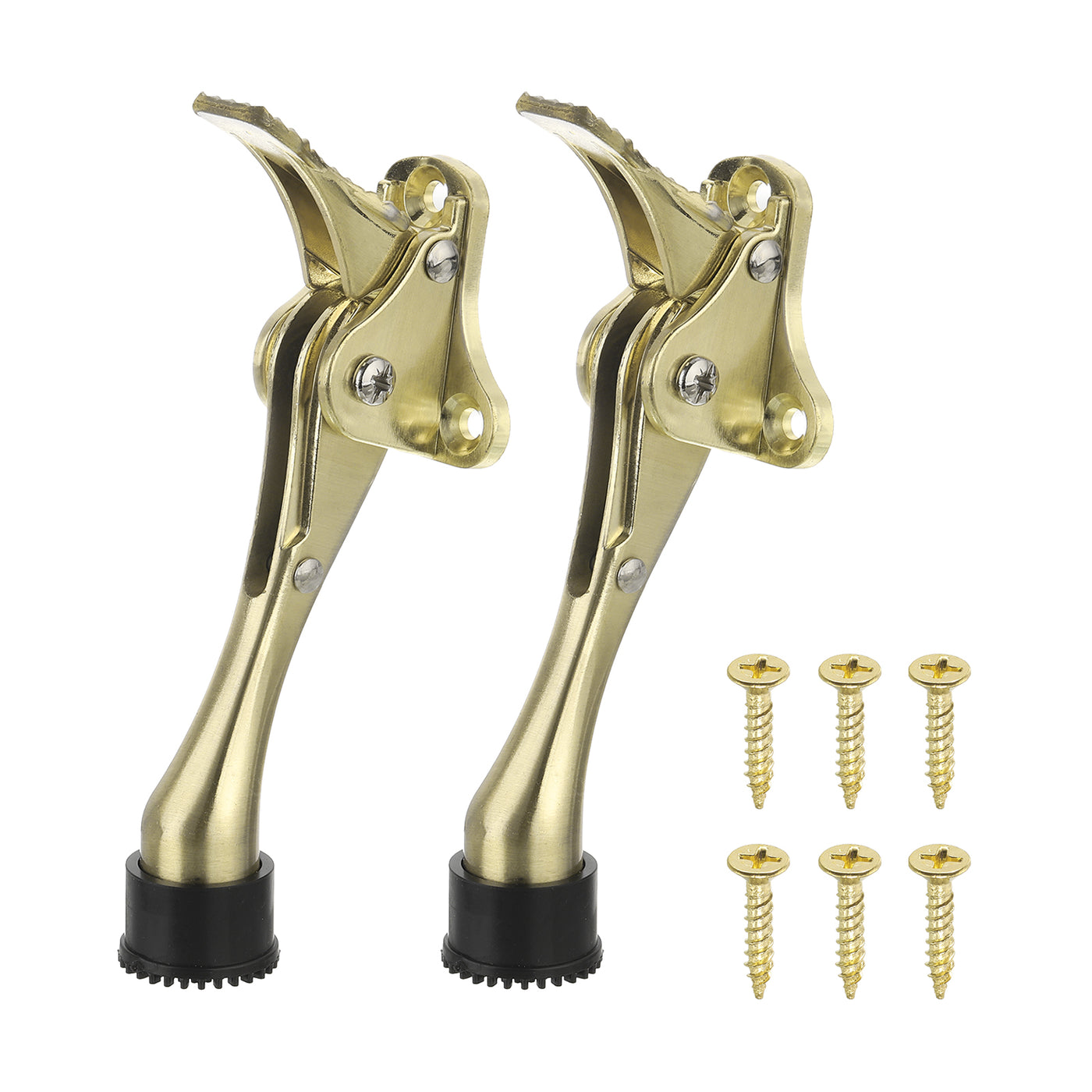 uxcell Uxcell Kickdown Türstopper, 2er Pack Kickdown Türstopper Halter mit rutschfester Gummispitze und Schrauben, 6-Zoll Metall Türstütze für die Unterseite der Tür, Gold