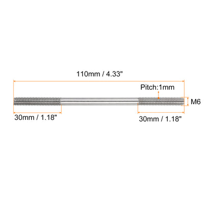 Harfington Uxcell 25Pcs M6x110mm 304 Stainless Steel Double End Threaded Stud Screw