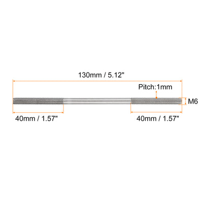 Harfington Uxcell 25Pcs M6x130mm 304 Stainless Steel Double End Threaded Stud Screw