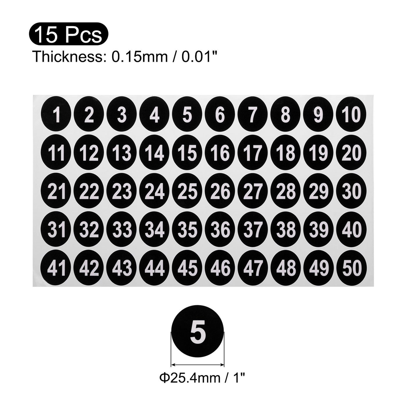 uxcell Uxcell 15 Sheets Round Number Stickers, 1-50 Consecutive Number Labels, Black(1" Each)