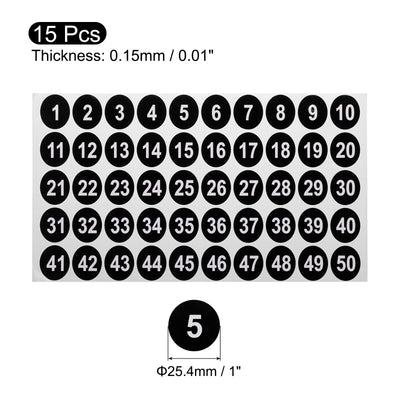 Harfington Uxcell 15 Sheets Round Number Stickers, 1-50 Consecutive Number Labels, Black(1" Each)