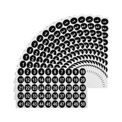 Harfington Uxcell 15 Sheets Round Number Stickers, 1-50 Consecutive Number Labels, Black(1" Each)