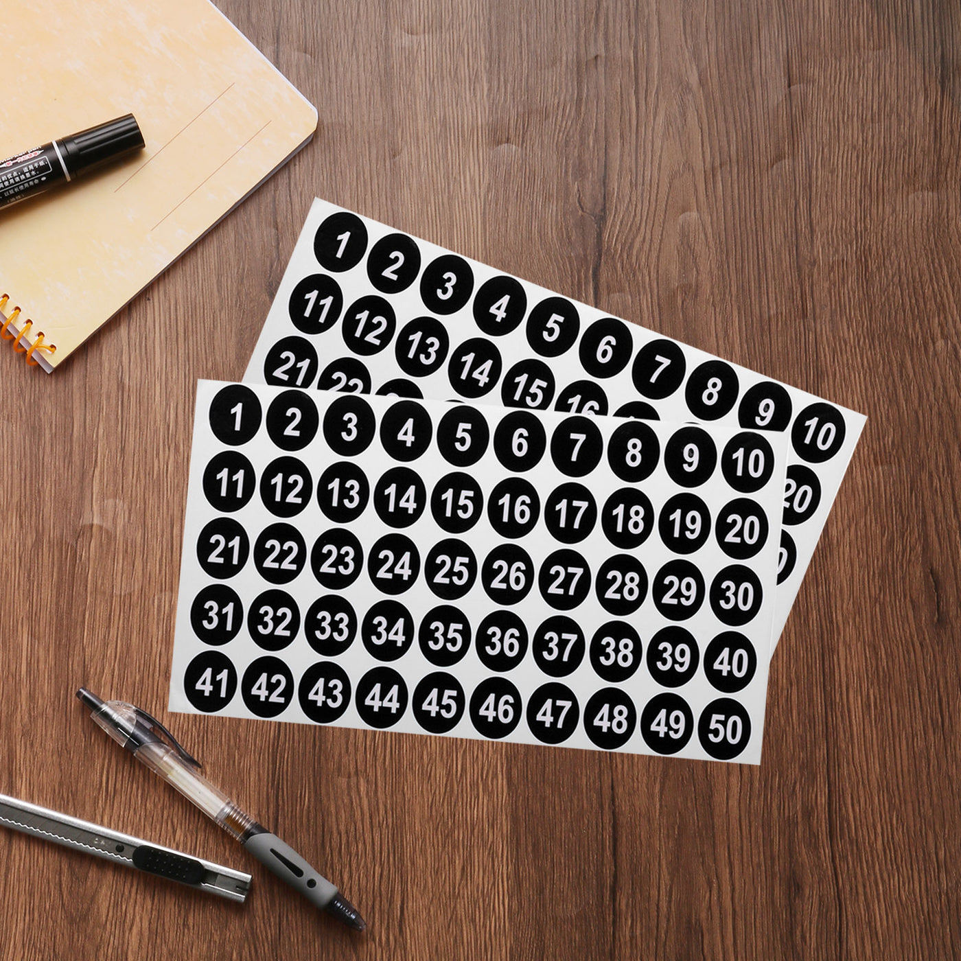 uxcell Uxcell 2 Sheets Round Number Stickers, 1-50 Consecutive Number Labels, Black(1" Each)