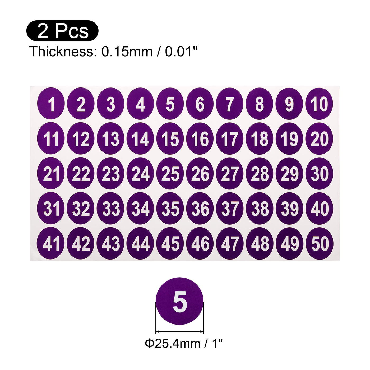 uxcell Uxcell 2 Sheets Round Number Stickers, 1-50 Consecutive Number Labels, Purple(1" Each)