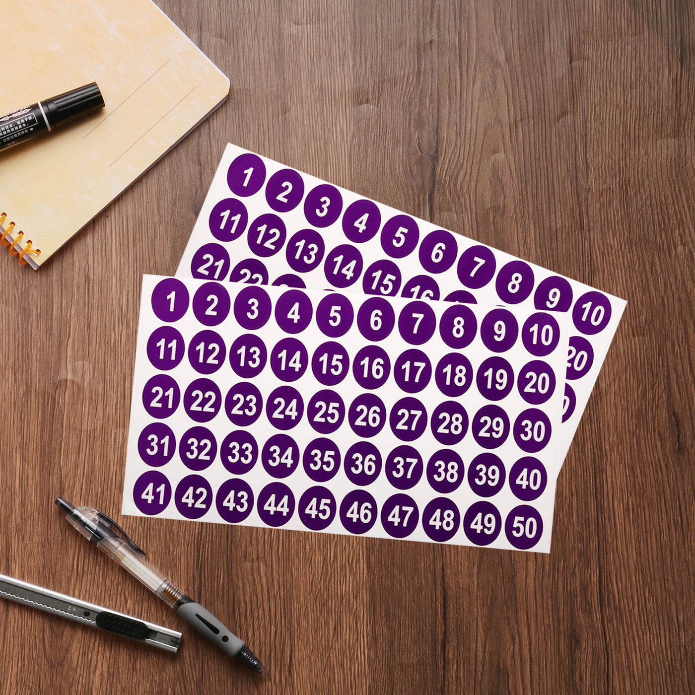 uxcell Uxcell 2 Sheets Round Number Stickers, 1-50 Consecutive Number Labels, Purple(1" Each)