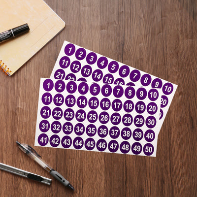 Harfington Uxcell 2 Sheets Round Number Stickers, 1-50 Consecutive Number Labels, Purple(1" Each)