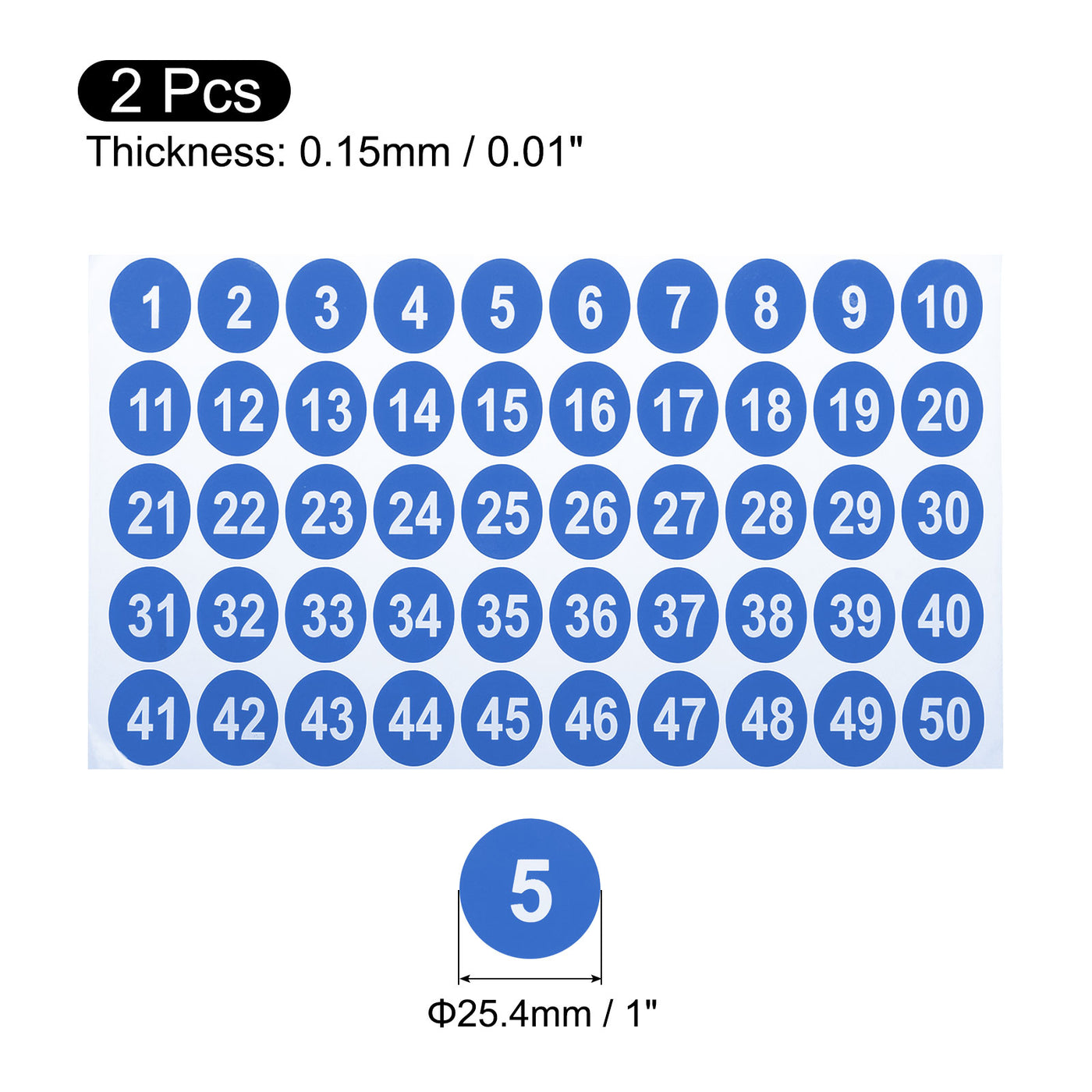 uxcell Uxcell 2 Blätter Runde Nummer Aufkleber 1-50 Vinyl Fortlaufende Nummer Etiketten Selbstklebende Nummer Aufkleber für Büro Klassenzimmer Box Lagerung Blau(1" Jede)