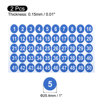 Harfington Uxcell 2 Blätter Runde Nummer Aufkleber 1-50 Vinyl Fortlaufende Nummer Etiketten Selbstklebende Nummer Aufkleber für Büro Klassenzimmer Box Lagerung Blau(1" Jede)