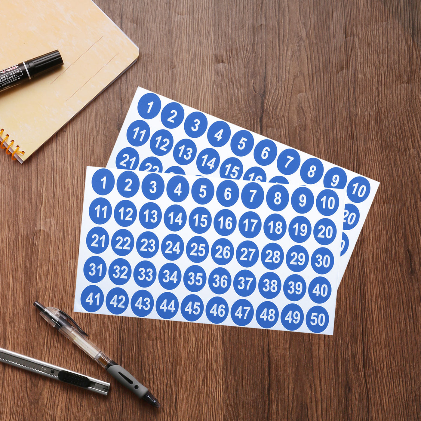 uxcell Uxcell 2 Sheets Round Number Stickers, 1-50 Consecutive Number Labels, Blue(1" Each)