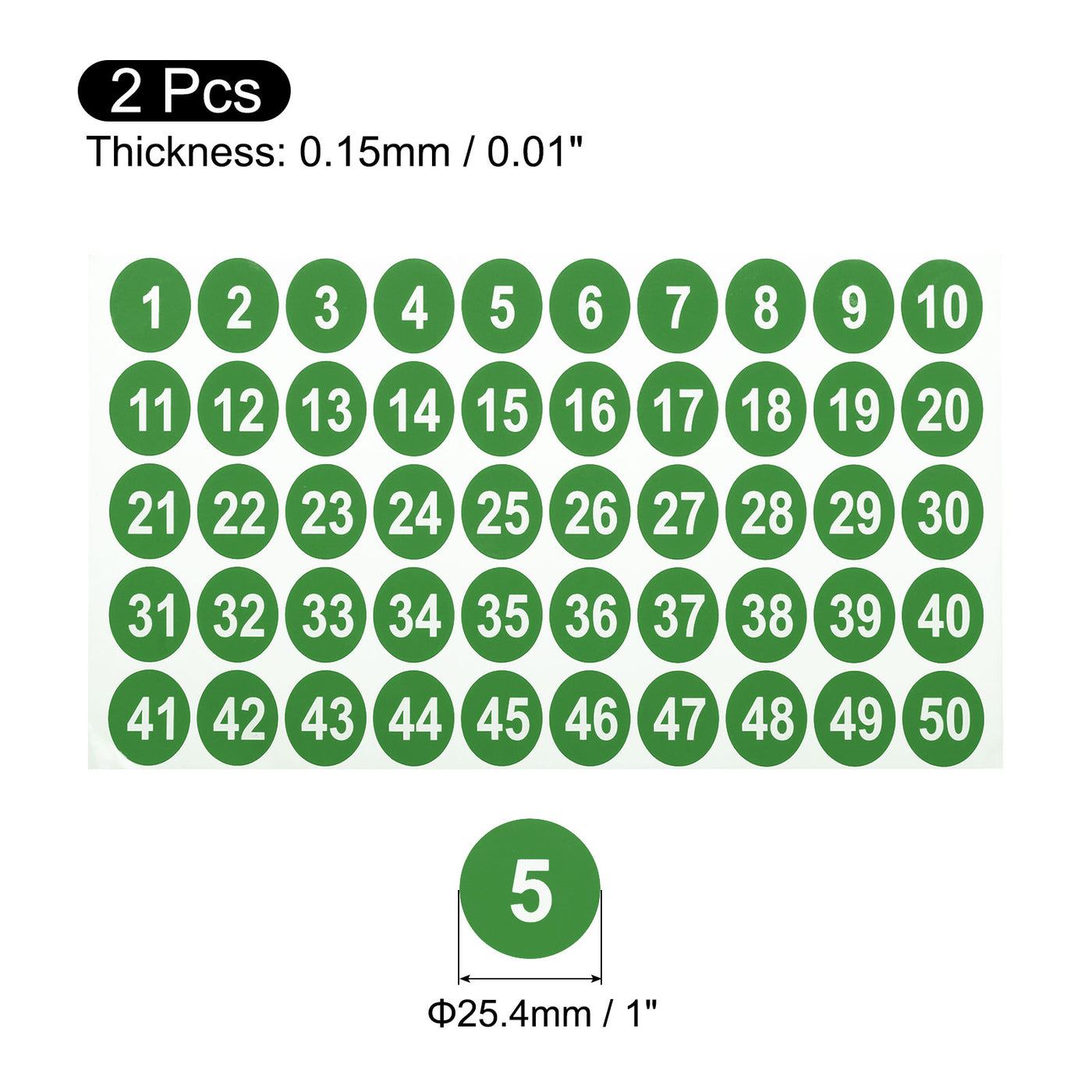 uxcell Uxcell 2 Sheets Round Number Stickers, 1-50 Consecutive Number Labels, Green(1" Each)