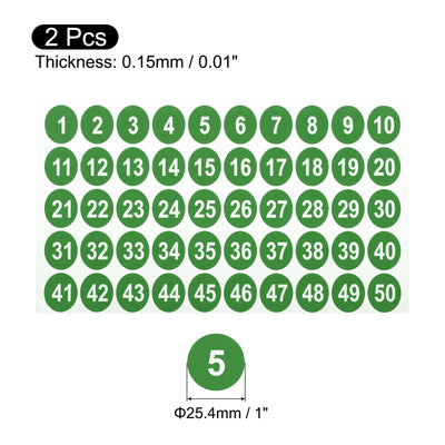 Harfington Uxcell 2 Sheets Round Number Stickers, 1-50 Consecutive Number Labels, Green(1" Each)