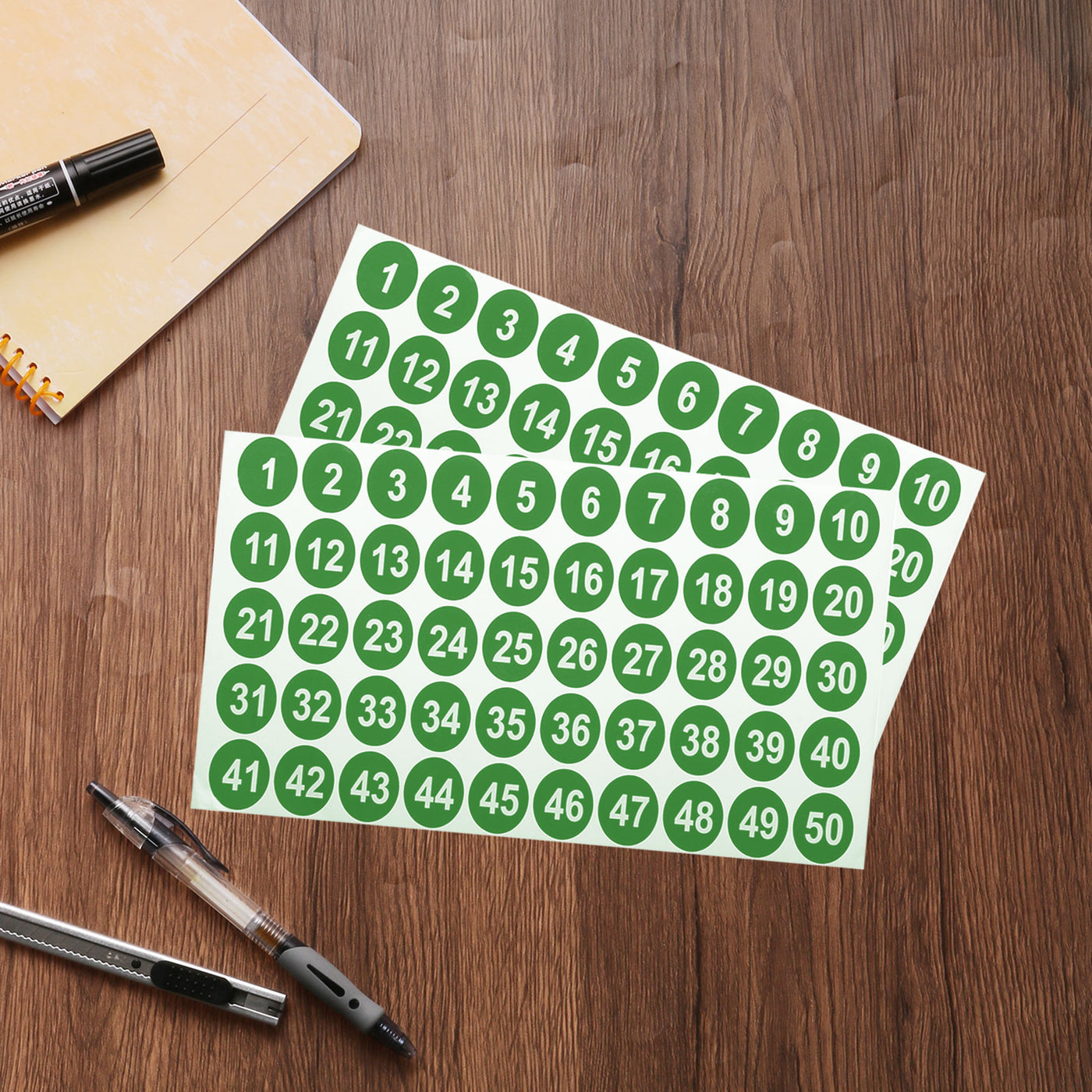 uxcell Uxcell 2 Sheets Round Number Stickers, 1-50 Consecutive Number Labels, Green(1" Each)