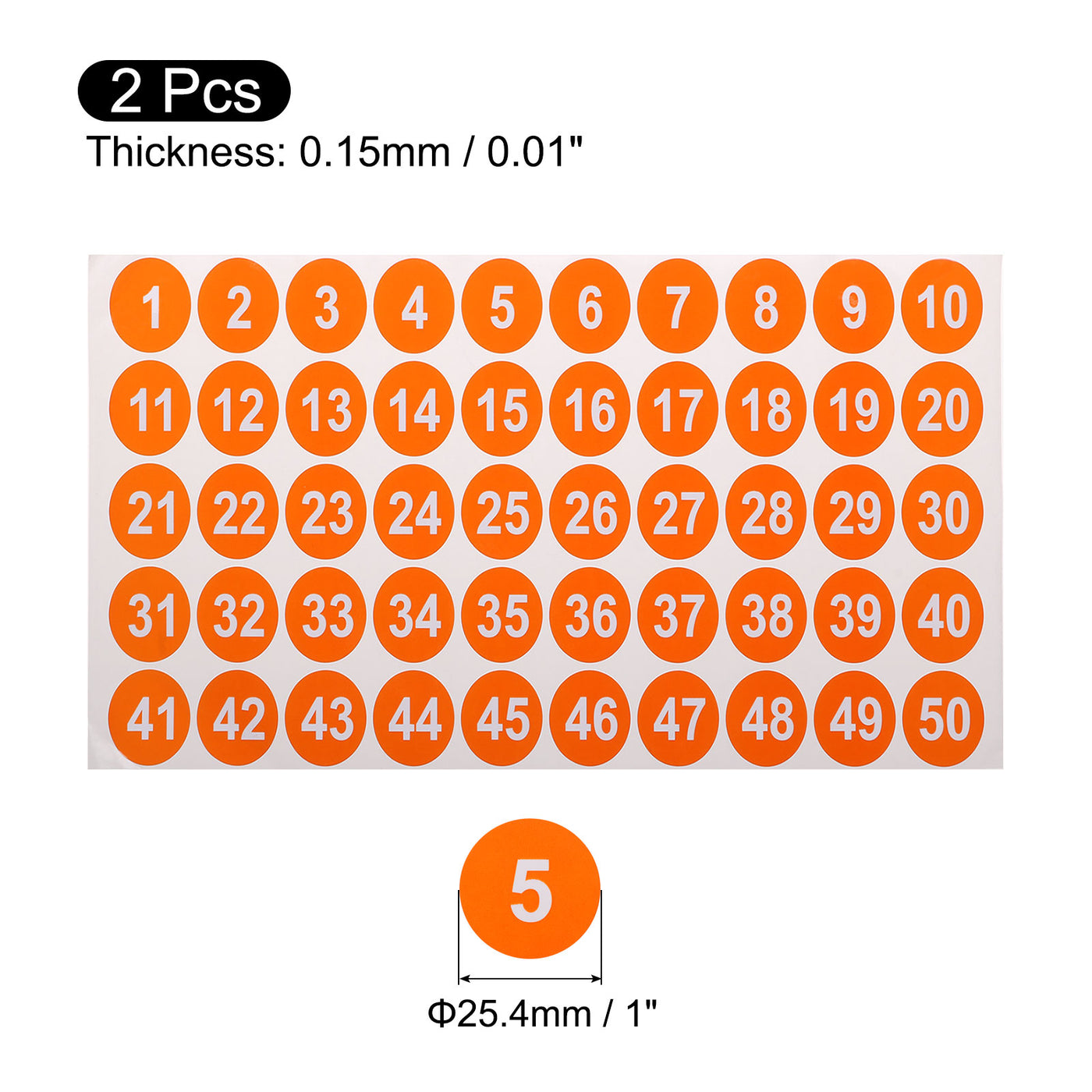 uxcell Uxcell 2 Sheets Round Number Stickers, 1-50 Consecutive Number Labels, Orange(1" Each)