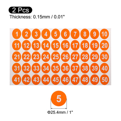 Harfington Uxcell 2 Blätter Runde Nummer Aufkleber 1-50 Vinyl Fortlaufende Nummer Etiketten Selbstklebende Nummer Aufkleber für Büro Klassenzimmer Box Lagerung Orange(1" Jede)