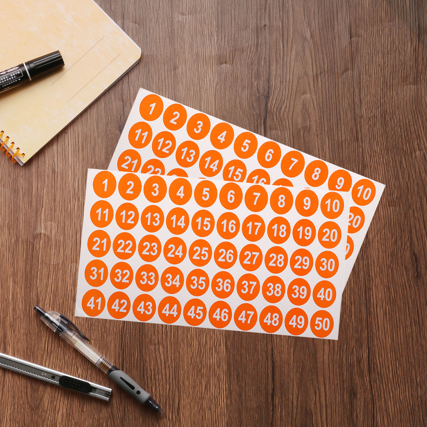 uxcell Uxcell 2 Sheets Round Number Stickers, 1-50 Consecutive Number Labels, Orange(1" Each)