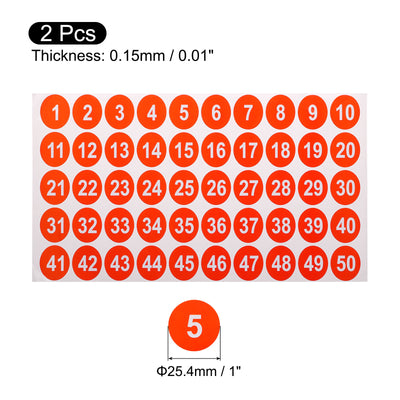 Harfington Uxcell 2 Sheets Round Number Stickers, 1-50 Consecutive Number Labels, Red(1" Each)