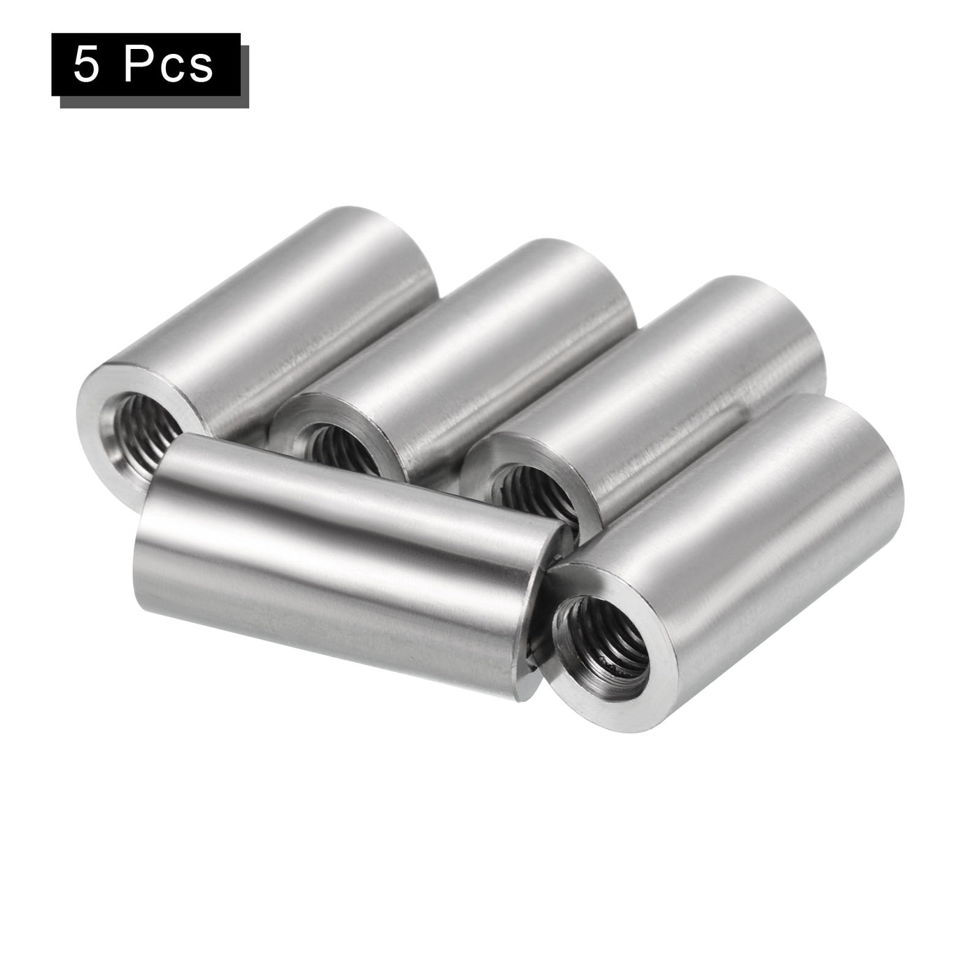 uxcell Uxcell 5Pcs Round Connector Nuts, M8x30x14mm Coupling Nut Sleeve Rod Bar Stud Nut
