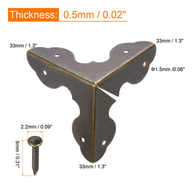 Harfington Uxcell 33x33x33mm Metal Box Corner Protectors Edge Guard Iron Bronze Tone 24pcs