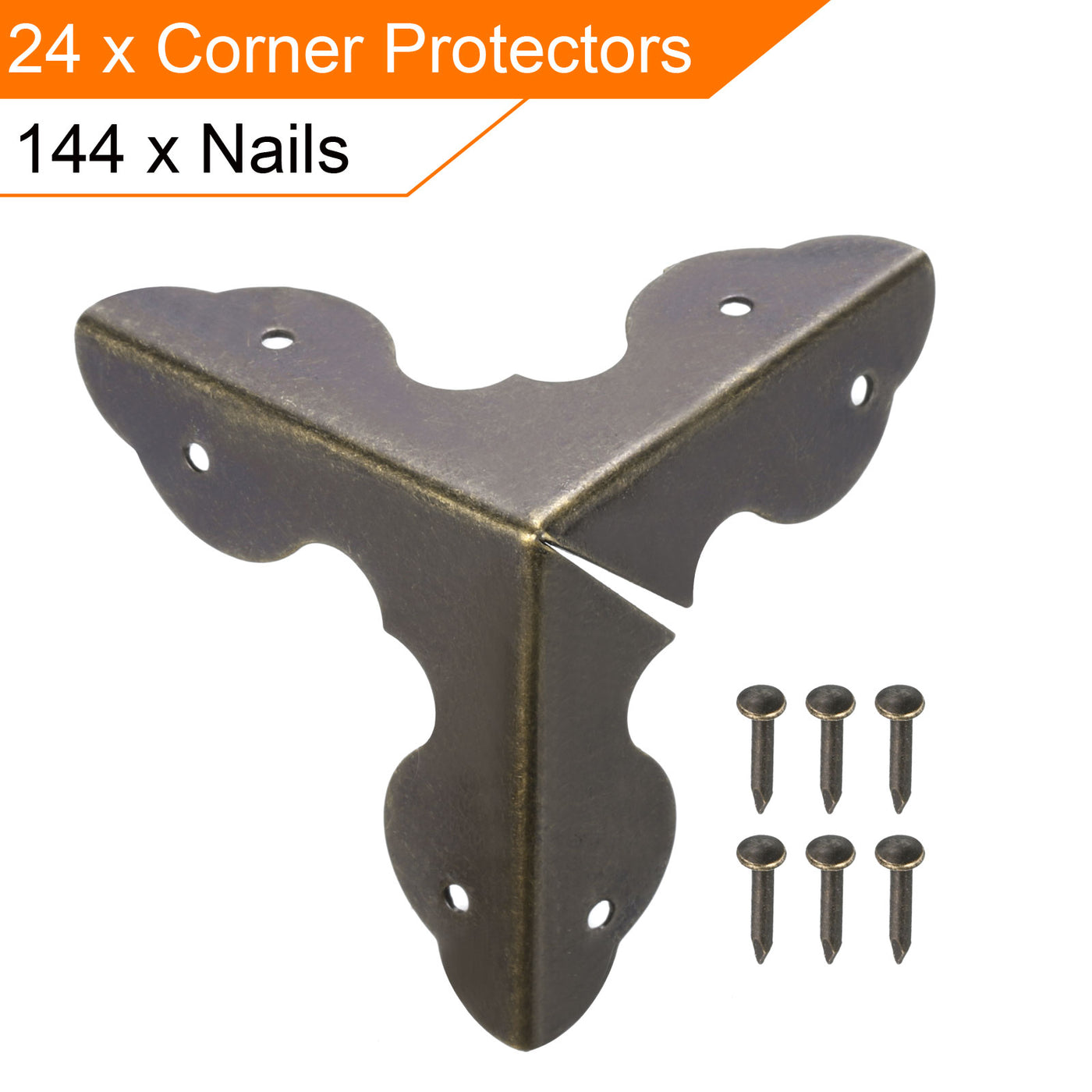 uxcell Uxcell 33x33x33mm Metal Box Corner Protectors Edge Guard Iron Bronze Tone 24pcs