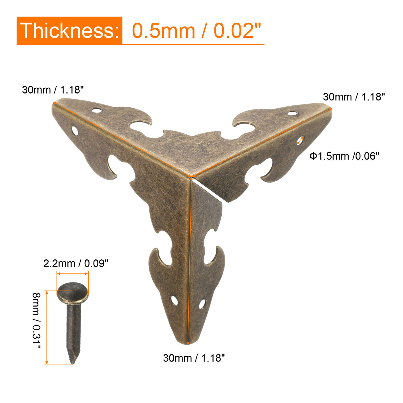 uxcell Uxcell 30 x 30 x 30mm Metal Box Corner Protectors Edge Guard Bronze Tone 20pcs