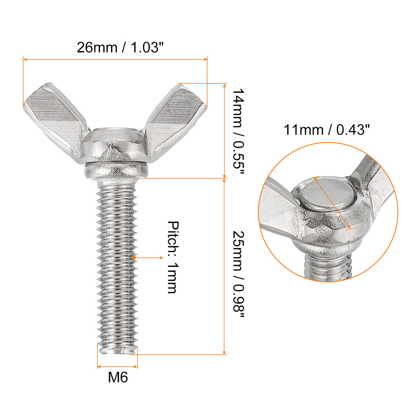 uxcell Uxcell 10pcs 304 Stainless Steel M6-1x25mm Wing Butterfly Screws Bolts