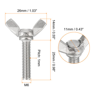 Harfington Uxcell 10pcs 304 Stainless Steel M6-1x25mm Wing Butterfly Screws Bolts