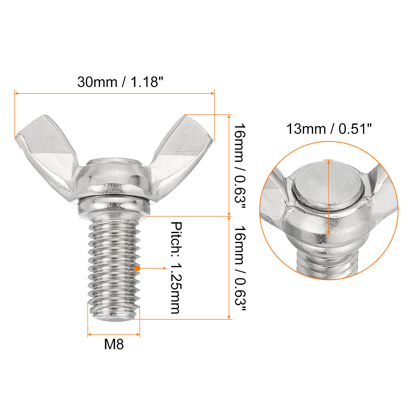 uxcell Uxcell 30pcs 304 Stainless Steel M8-1.25x16mm Wing Butterfly Screws Bolts