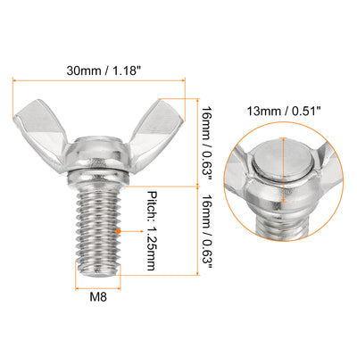 Harfington Uxcell 30pcs 304 Stainless Steel M8-1.25x16mm Wing Butterfly Screws Bolts